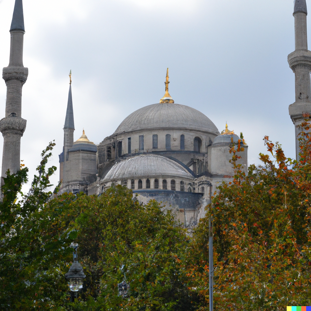 Dall e 2023 03 08 17 10 02 la mosquee bleue d istanbul selon les saisons