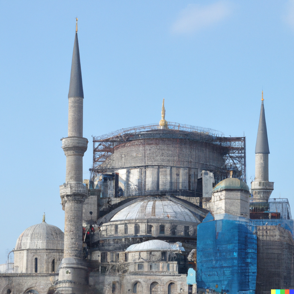Dall e 2023 03 08 17 15 09 la mosquee bleue d istanbul en cours de construction 