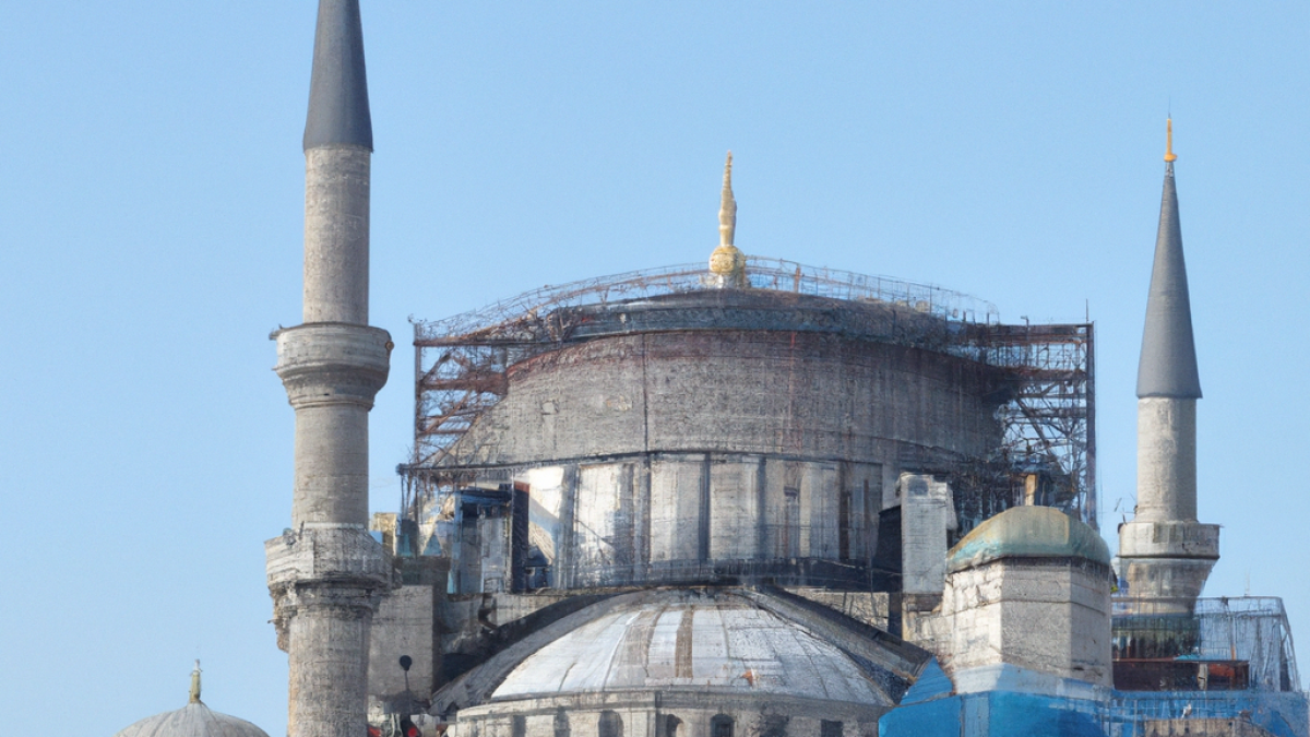 Dall e 2023 03 08 17 15 09 la mosquee bleue d istanbul en cours de construction 