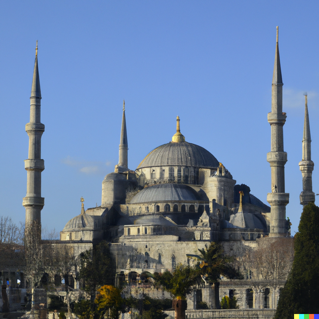 Dall e 2023 03 08 17 44 12 la mosquee bleue d istanbul selon les saisons